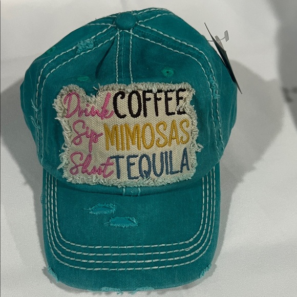 KBETHOS Accessories - Teal Distressed Cap with Fun Embroidery